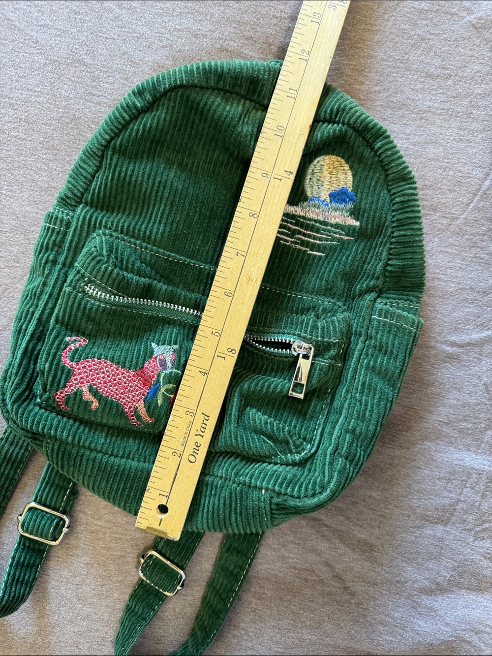 Urban Outfitters Green Corduroy small embroidered backpack 100% Cotton - Picture 14 of 15